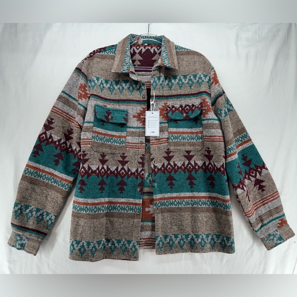 Aztec Cotton Blend Woven Shirt Women's Size M Button Up Casual Western Ranch